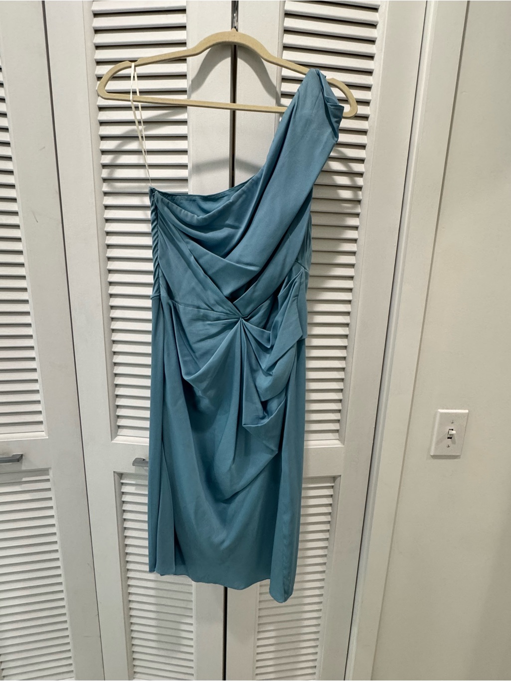 One-Shoulder Draped Cocktail Dress In Teal